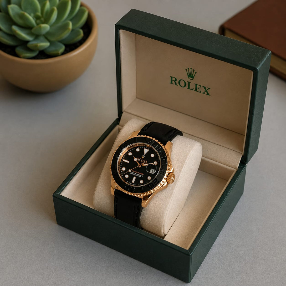 Luxury Yacht-Style Master Watch – Black Gold Yellow
