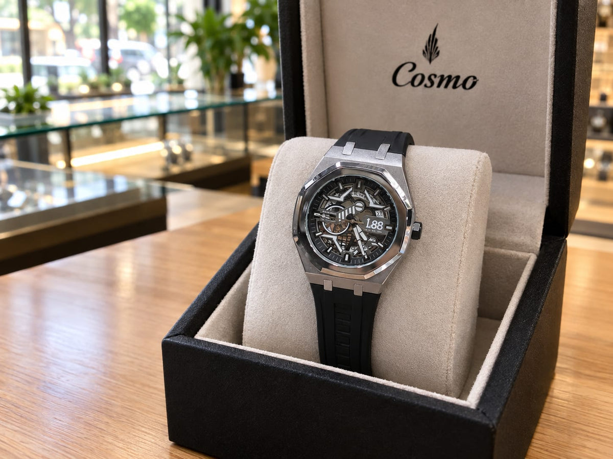 Leo Luxury Skeleton Automatic Watch – Silver & Black