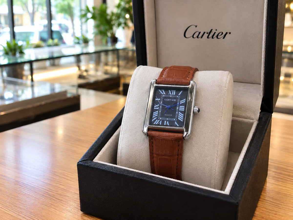 Luxury Classic Rectangle Watch – Brown Leather Strap & Roman Dial