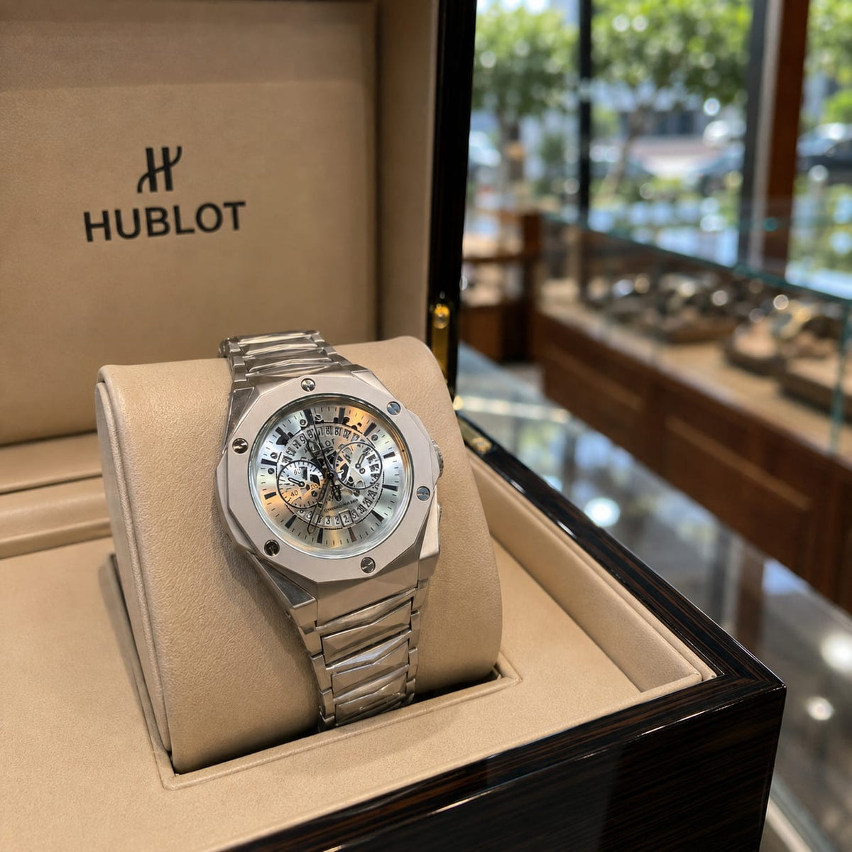 Hublot Green Dial Chronograph Stainless Steel Luxury Watch