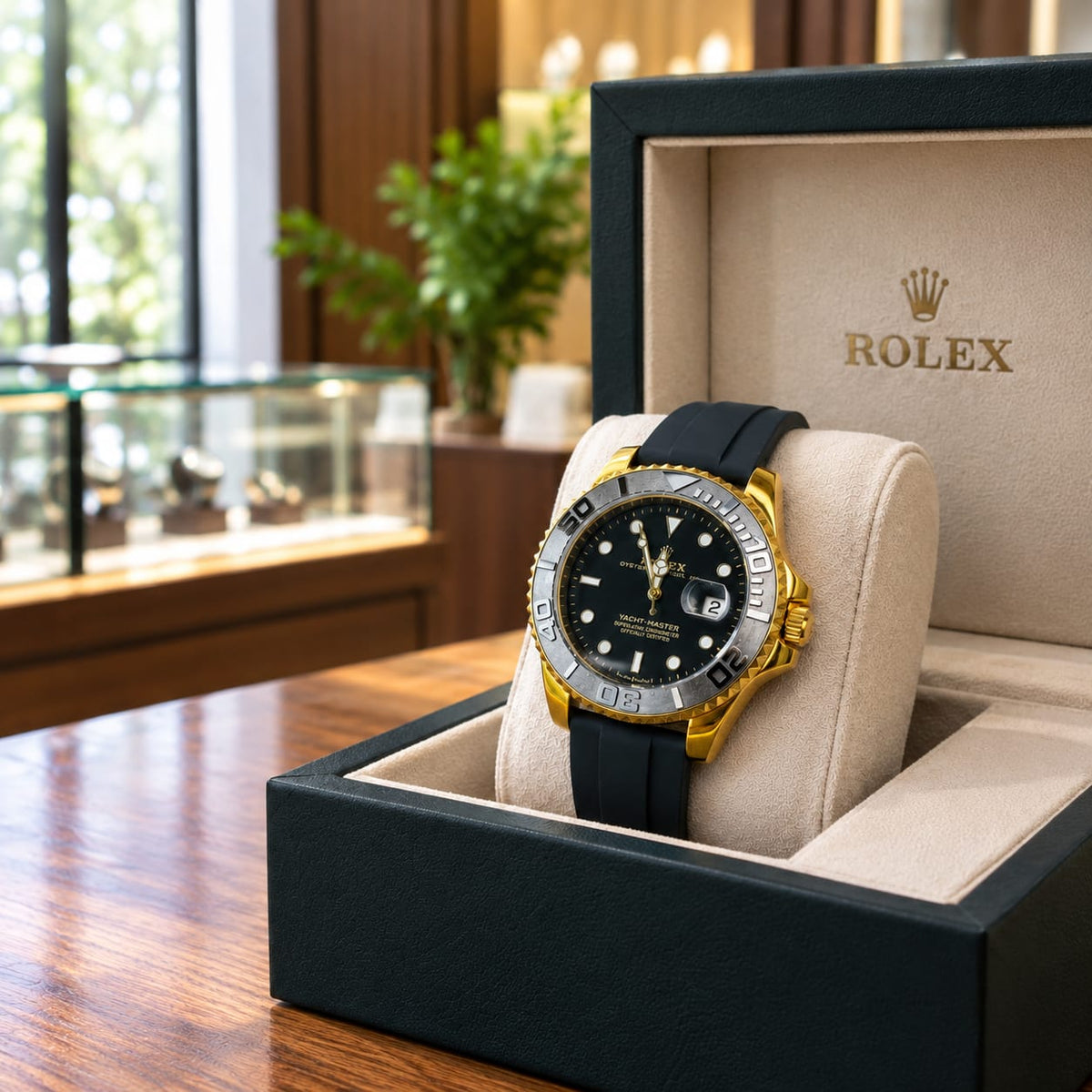 Luxury Yacht-Style Master Watch – Black Gold Yellow