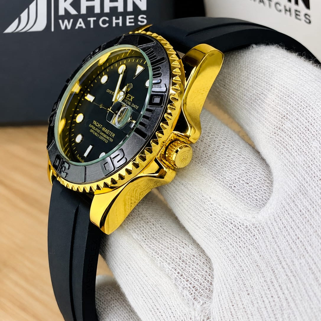 Luxury Yacht-Style Master Watch – Black Gold Yellow